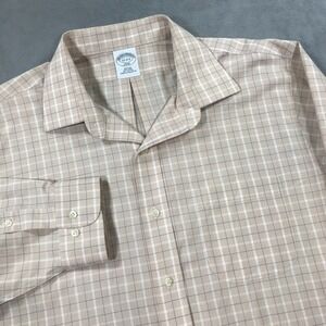 Brooks Brothers Shirt Men's 17 - 2/3 Beige Plaid Slim Fit Non Iron Button Up 346